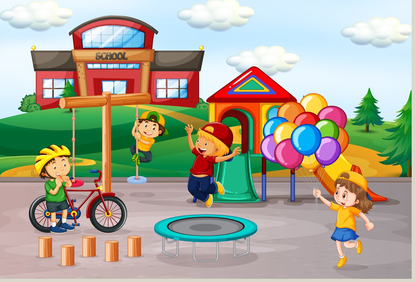 Дети играют на площадке в школе