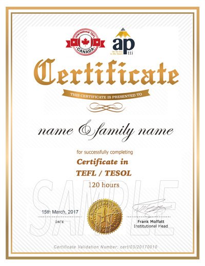 APTTI - TEFL Course Certificate