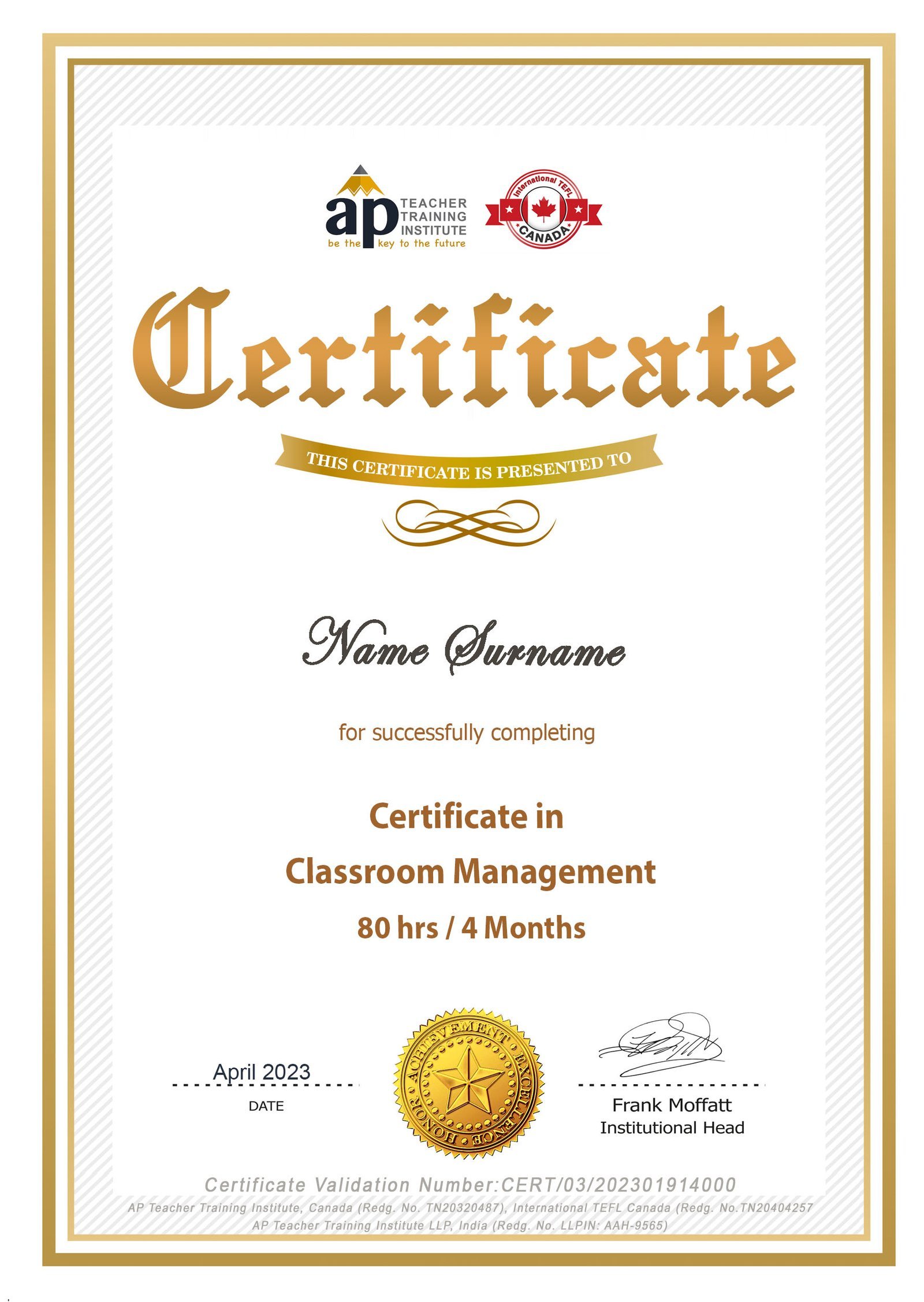 Certificate in classroom management